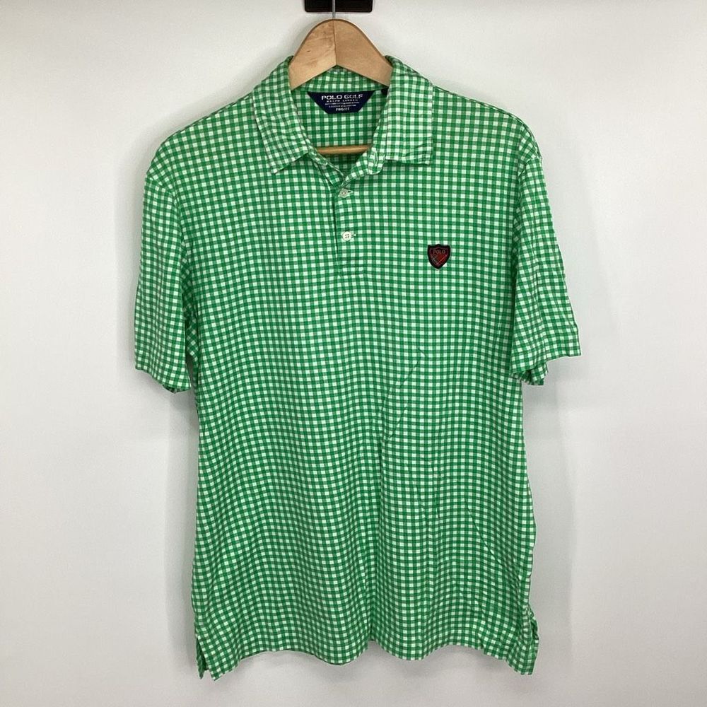 Men's Polo Golf Pima Cotton Pro Fit‎ Polo Shirt Vintage large green / white